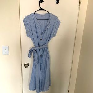 Zara blue and white striped seersucker dress